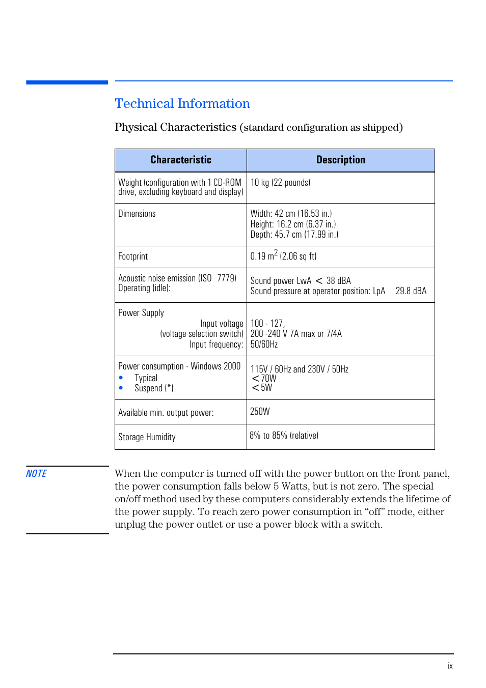 Technical information | HP VECTRA VL800 User Manual | Page 9 / 72