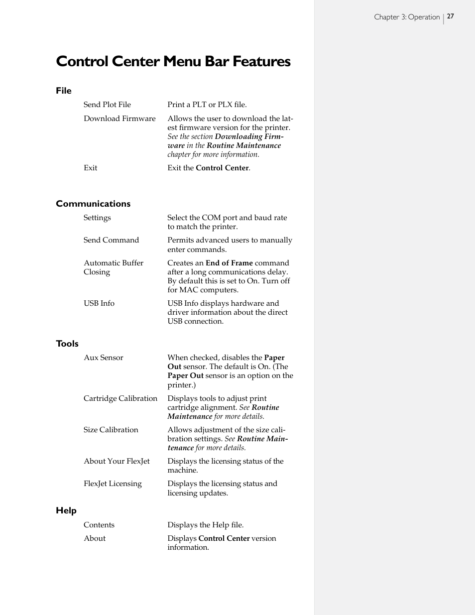 Control center menu bar features | HP StudioJet User Manual | Page 25 / 71