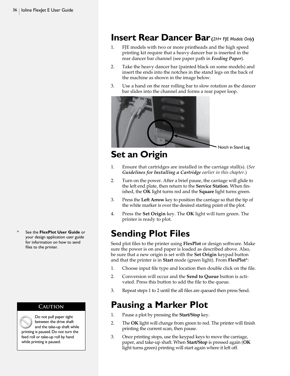 Set an origin, Sending plot files, Pausing a marker plot | Insert rear dancer bar | HP StudioJet User Manual | Page 34 / 71