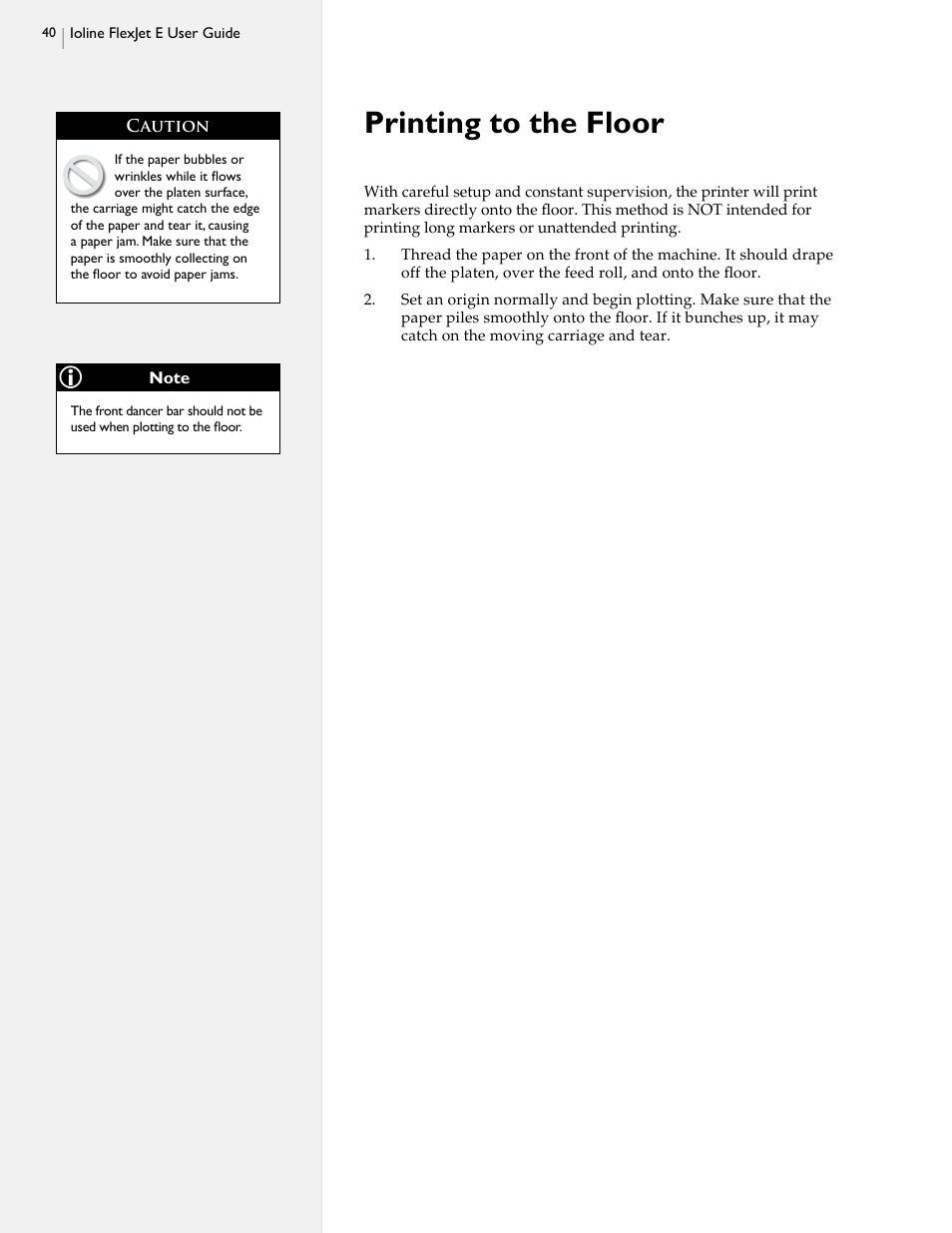 Printing to the floor | HP StudioJet User Manual | Page 38 / 71