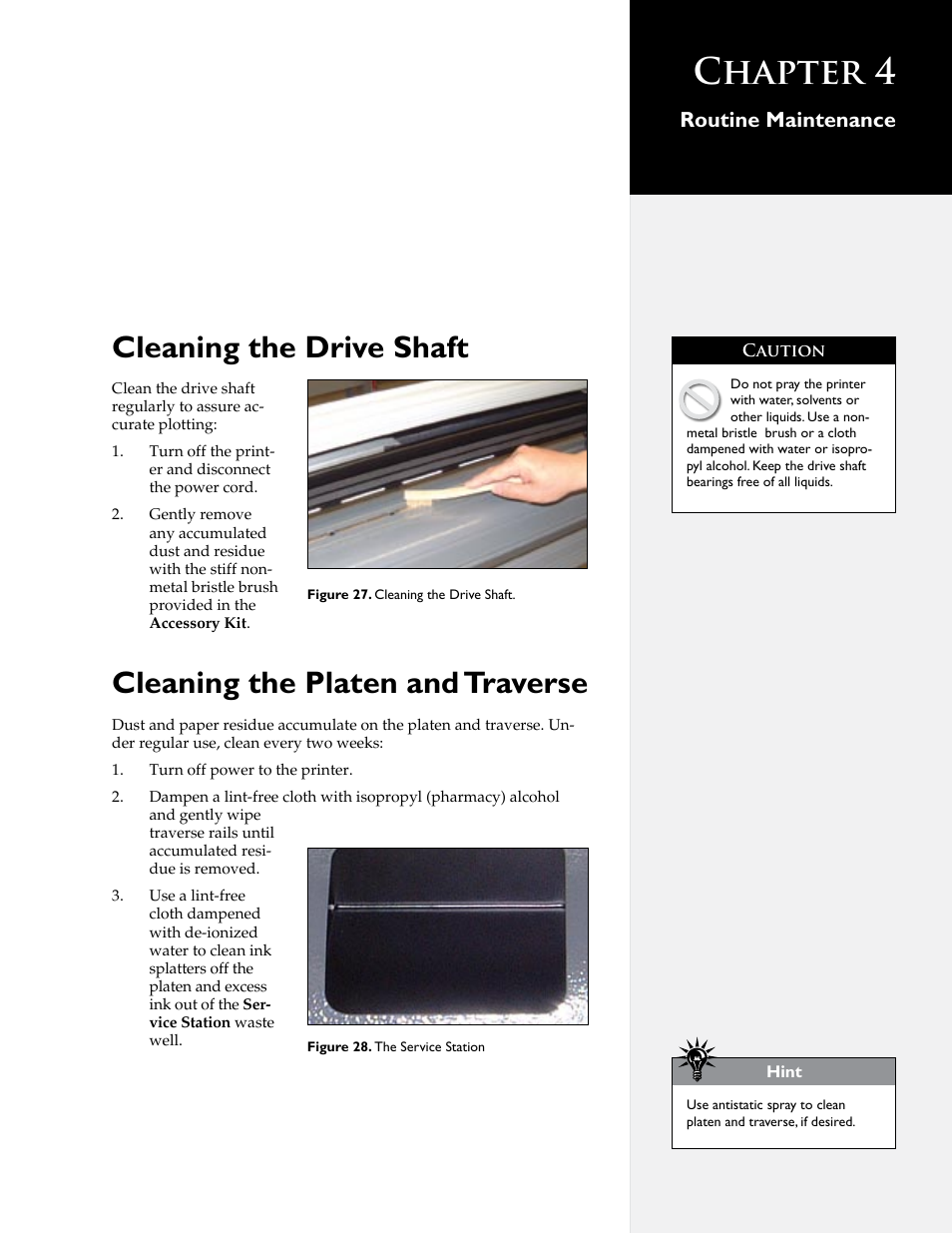 Chapter 4, Cleaning the drive shaft, Cleaning the platen and traverse | Routine maintenance | HP StudioJet User Manual | Page 39 / 71