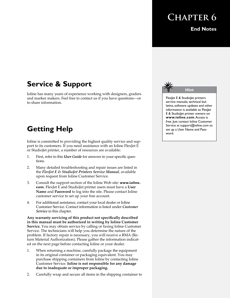 Chapter 6, Service & support, Getting help | HP StudioJet User Manual | Page 57 / 71