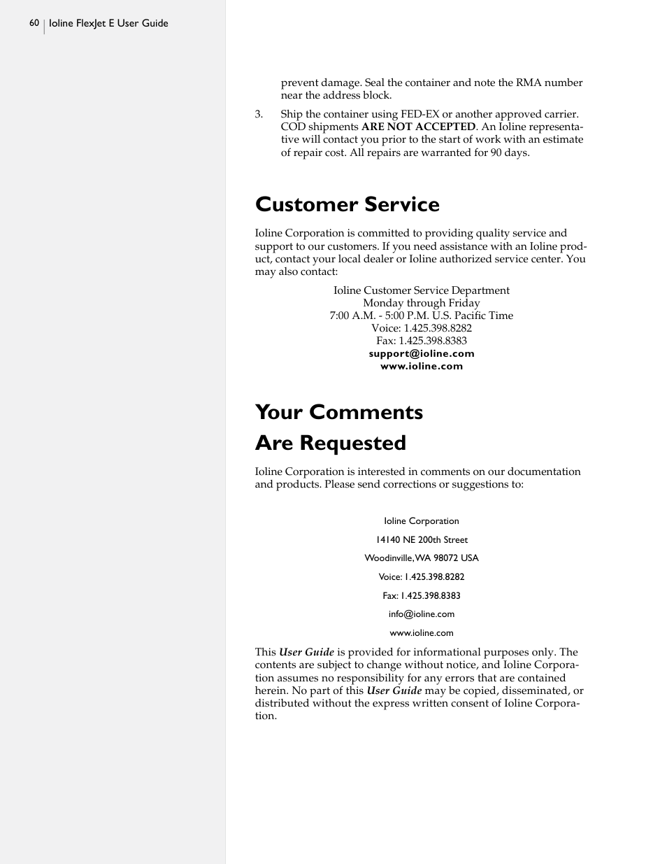 Customer service, Your comments are requested | HP StudioJet User Manual | Page 58 / 71