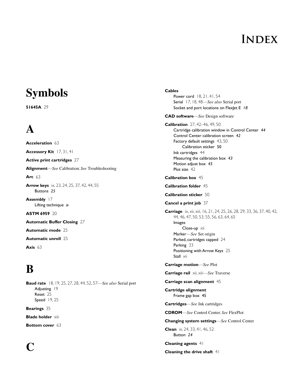 Symbols, Index | HP StudioJet User Manual | Page 65 / 71
