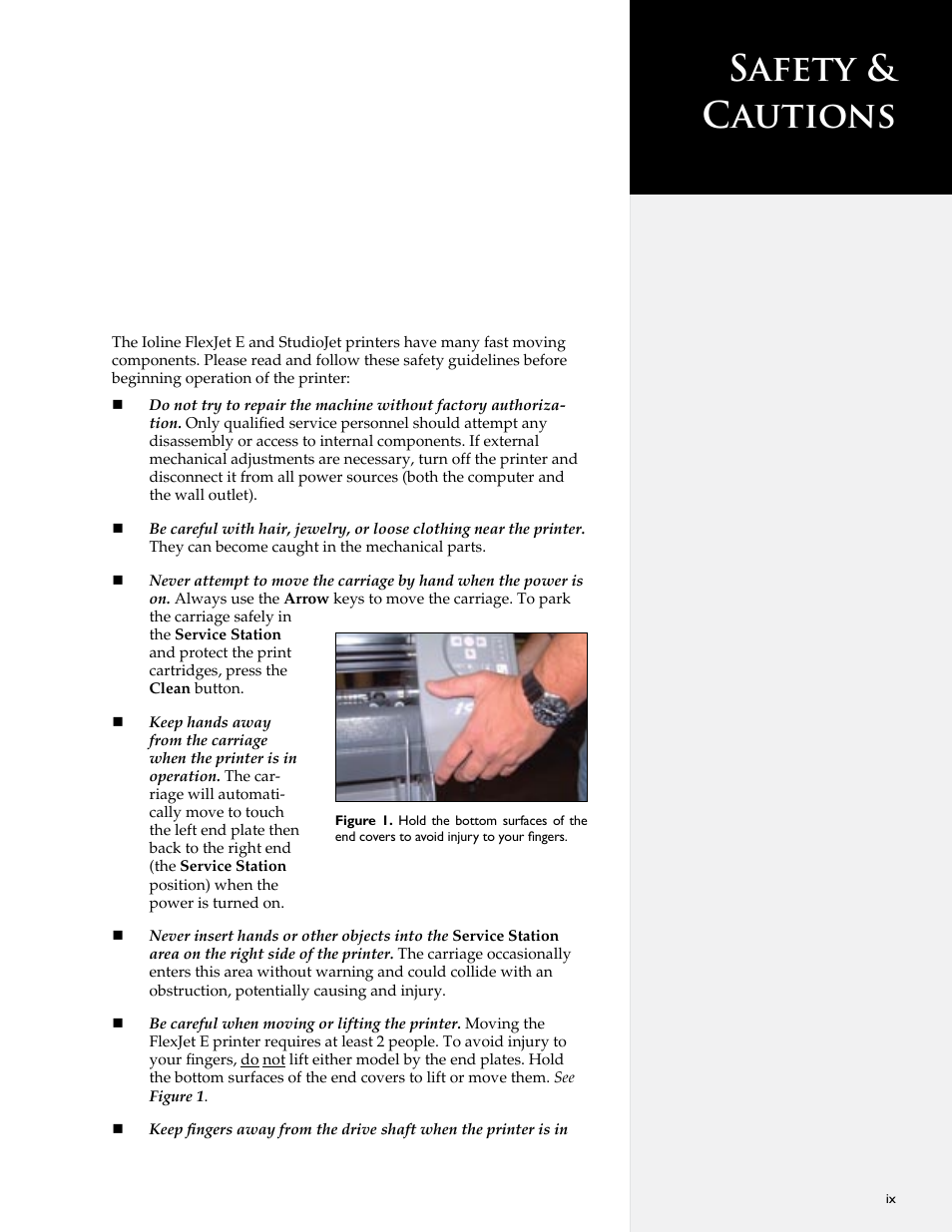 Safety & cautions | HP StudioJet User Manual | Page 9 / 71