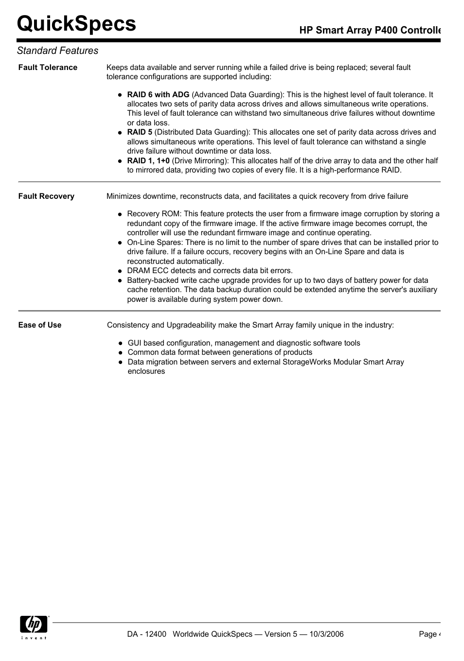 Quickspecs | HP P400 Serial User Manual | Page 4 / 9