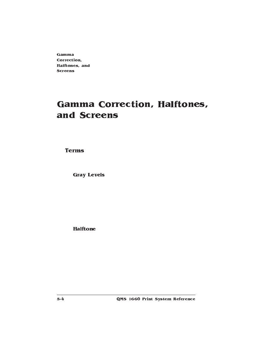 Gamma correction, halftones, and screens, Terms, Gamma correction | HP QMS 1660 User Manual | Page 104 / 306