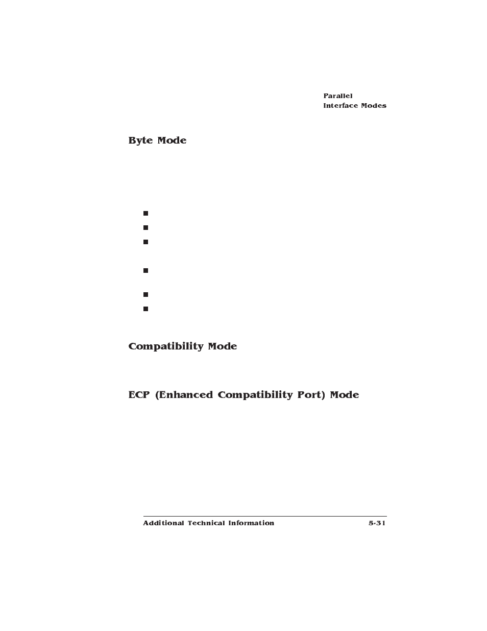 Byte mode, Compatibility mode, Ecp (enhanced compatibility port) mode | HP QMS 1660 User Manual | Page 131 / 306