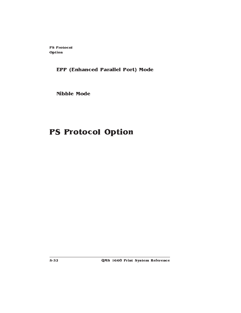 Epp (enhanced parallel port) mode, Nibble mode, Ps protocol option | HP QMS 1660 User Manual | Page 132 / 306