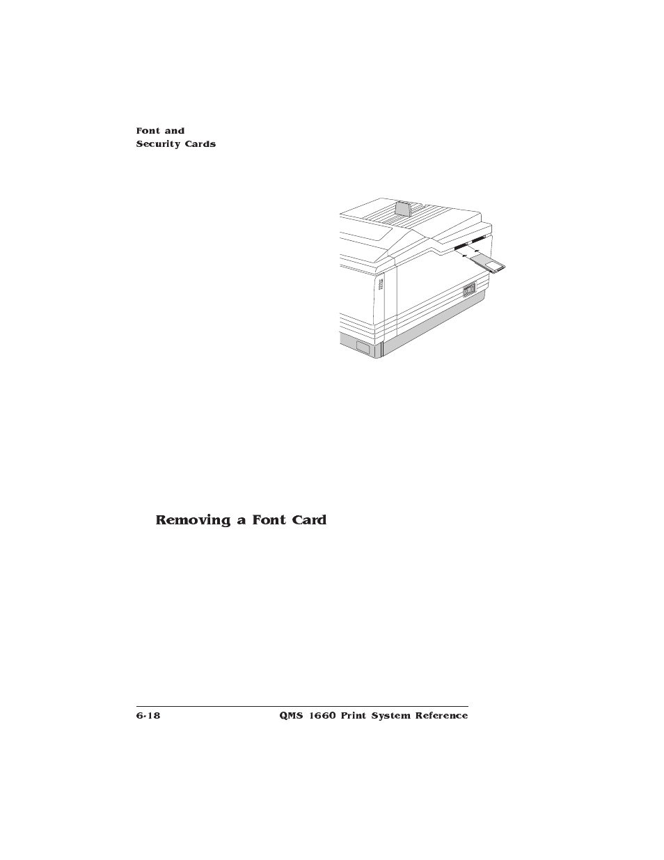 Removing a font card | HP QMS 1660 User Manual | Page 156 / 306