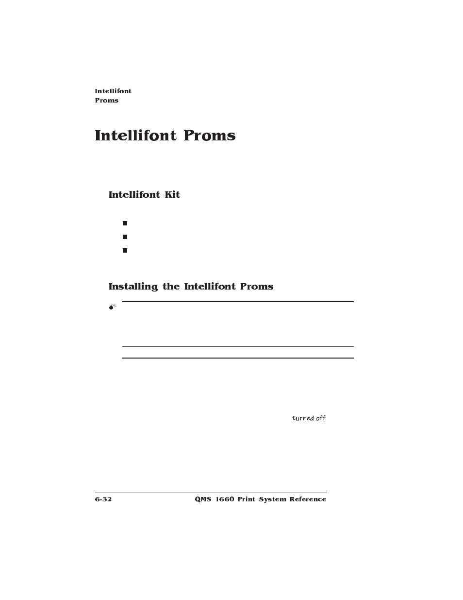 Intellifont proms, Intellifont kit, Installing the intellifont proms | HP QMS 1660 User Manual | Page 170 / 306