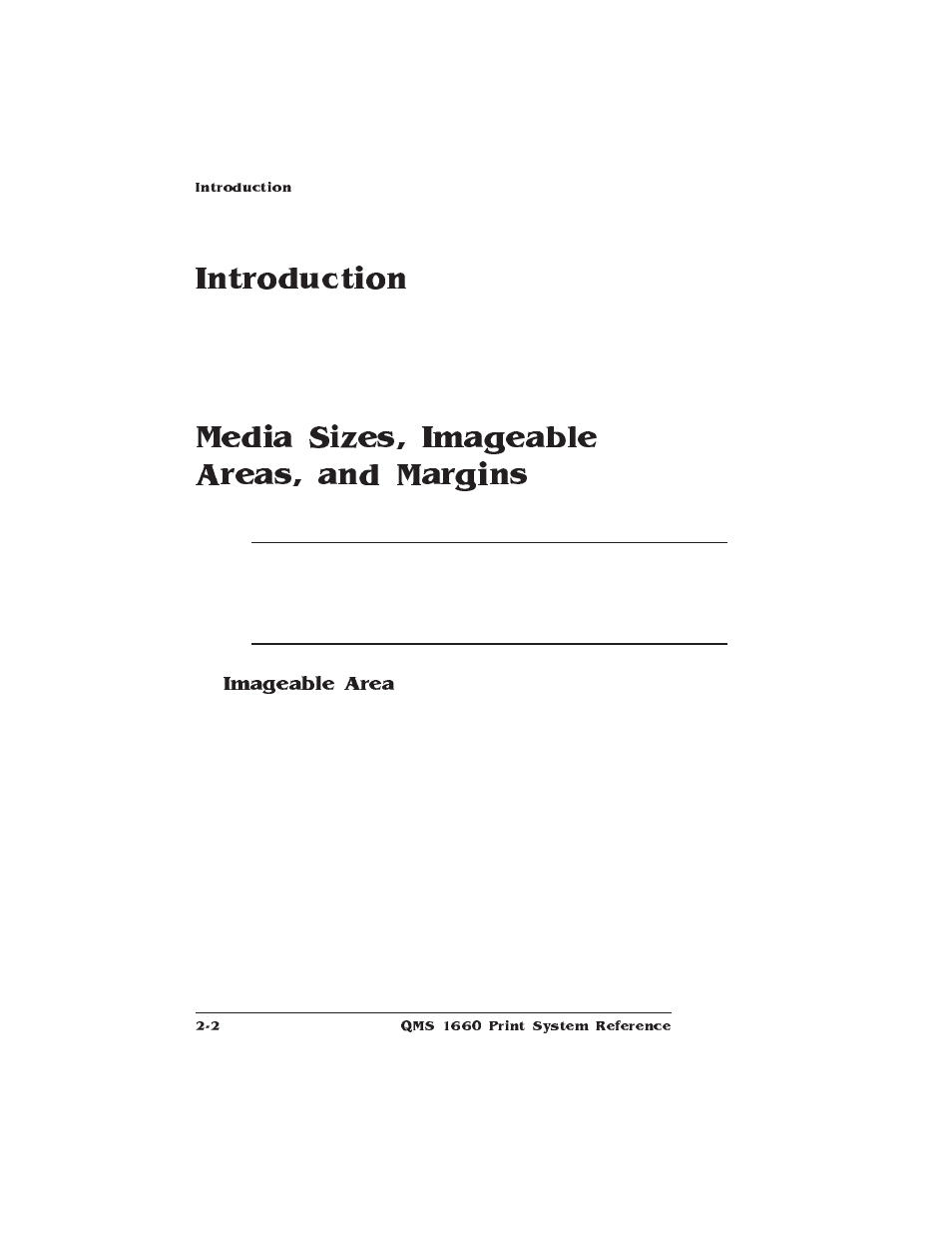 Introduction, Media sizes, imageable areas, and margins, Imageable area | Media sizes, margins, and imageable areas | HP QMS 1660 User Manual | Page 18 / 306