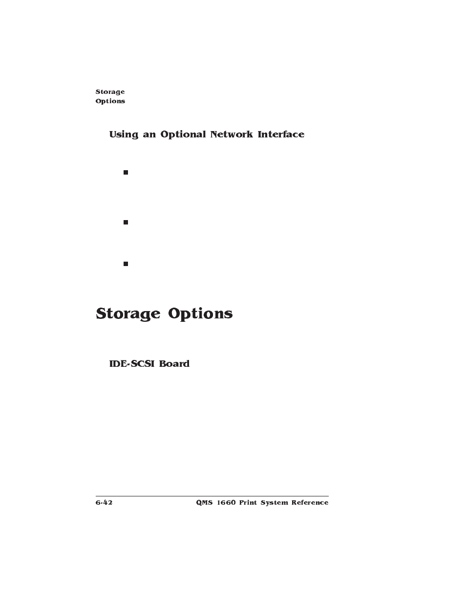 Using an optional network interface, Storage options, Ide-scsi board | Internal and external hard disks | HP QMS 1660 User Manual | Page 180 / 306