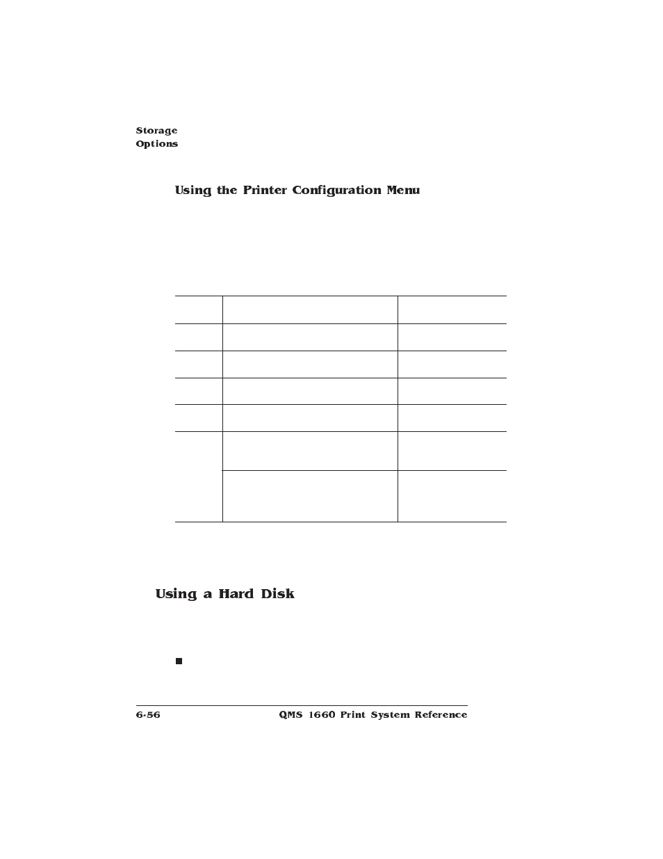 Using a hard disk, Using the printer configuration menu | HP QMS 1660 User Manual | Page 194 / 306