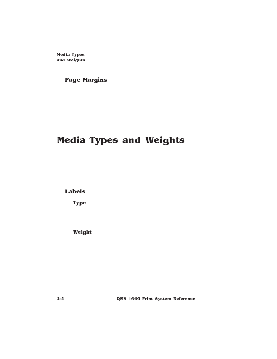 Media types and weights, Labels, Page margins | HP QMS 1660 User Manual | Page 20 / 306