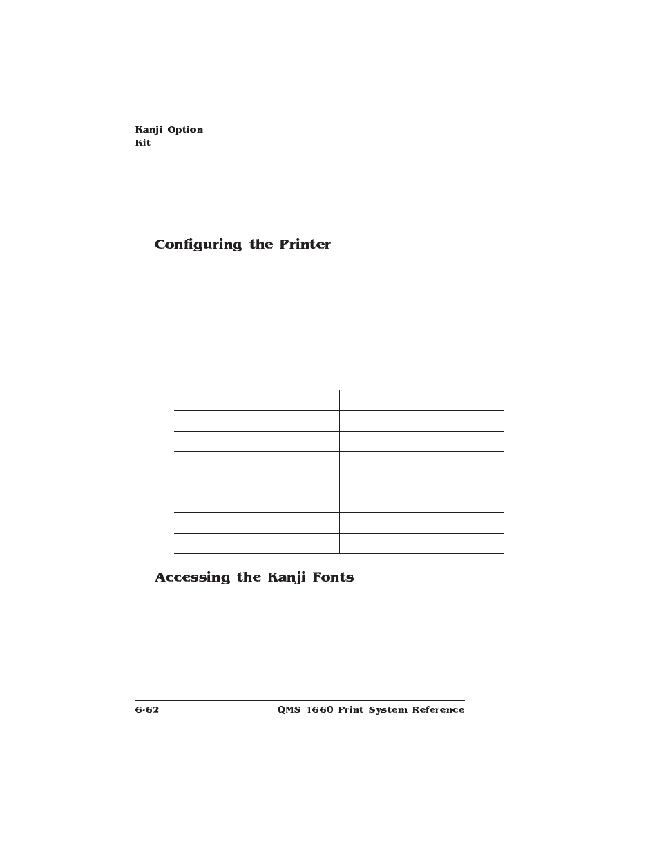 Configuring the printer, Accessing the kanji fonts | HP QMS 1660 User Manual | Page 200 / 306