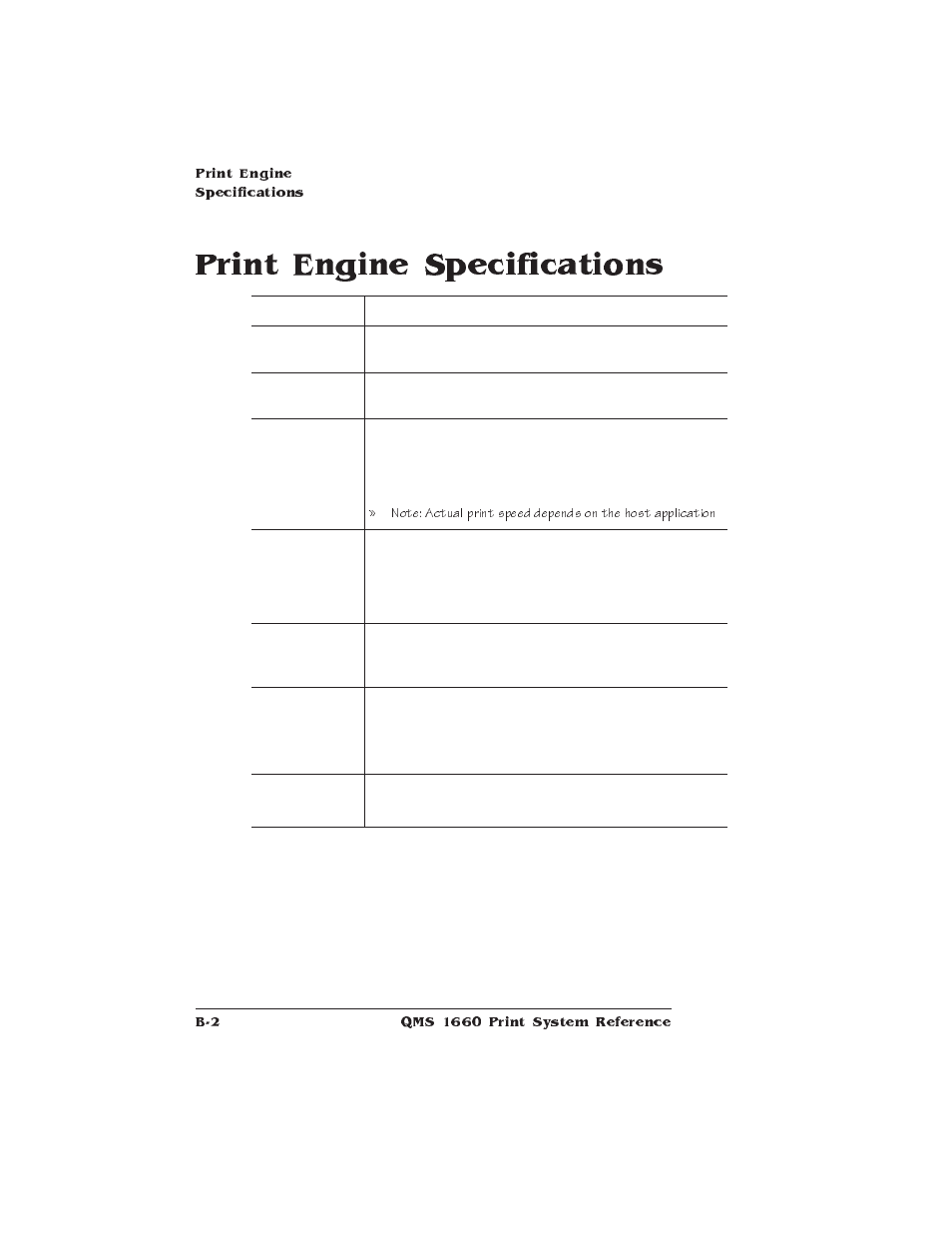 Print engine specifications | HP QMS 1660 User Manual | Page 224 / 306