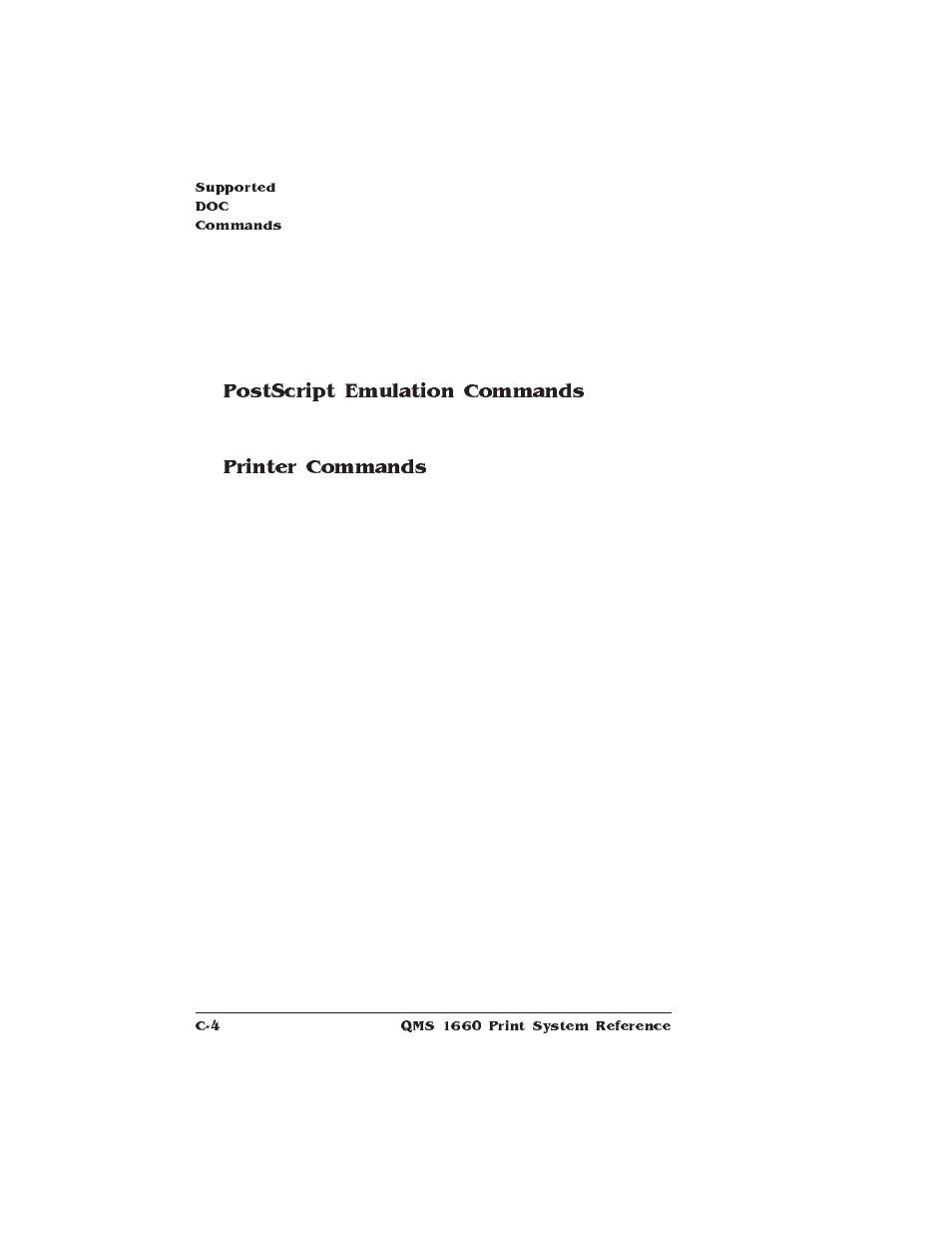 Postscript emulation commands, Printer commands | HP QMS 1660 User Manual | Page 240 / 306