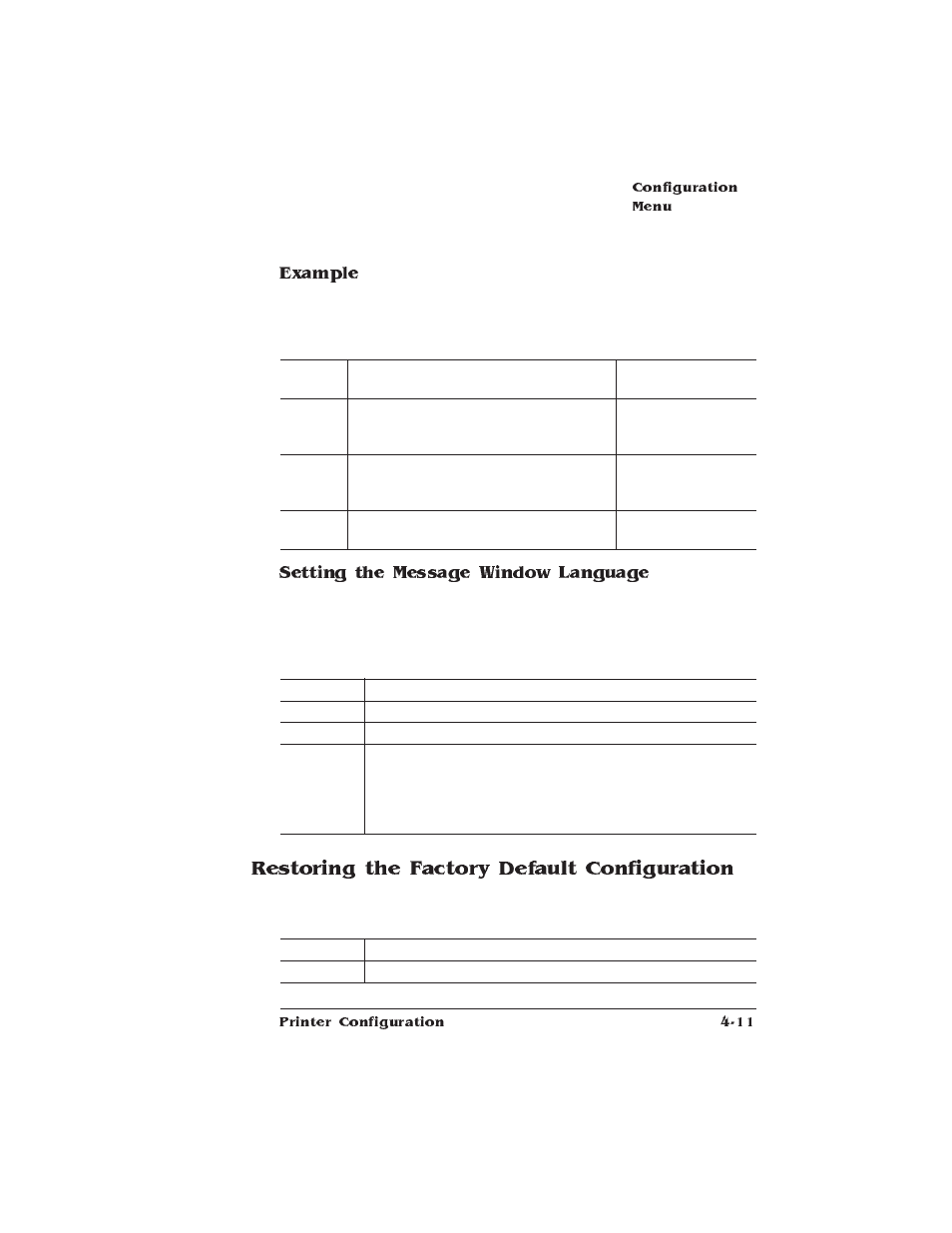 Restoring the factory default configuration, Example, Setting the message window language | HP QMS 1660 User Manual | Page 43 / 306