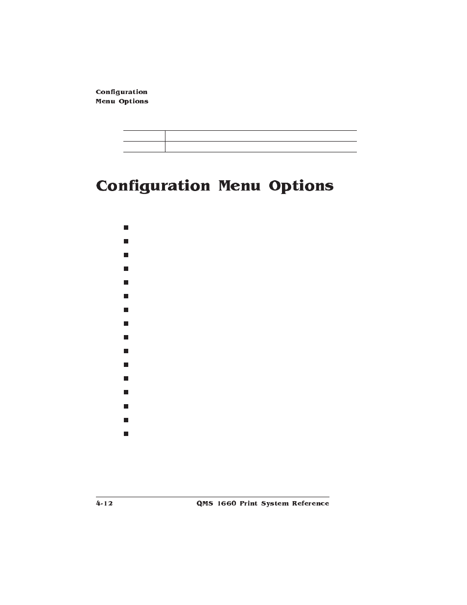 Configuration menu options | HP QMS 1660 User Manual | Page 44 / 306