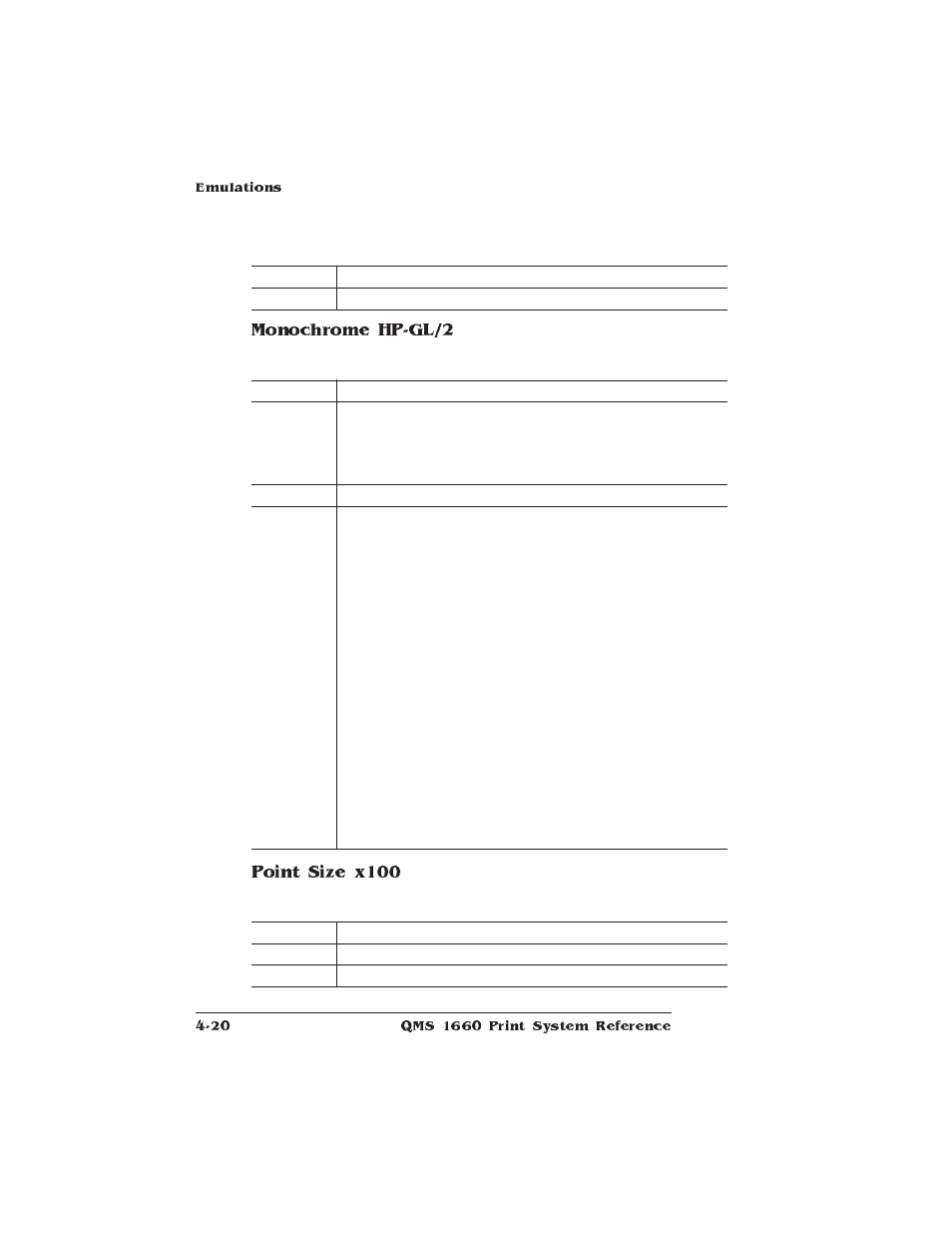 Monochrome hp-gl/2, Point size x100 | HP QMS 1660 User Manual | Page 52 / 306