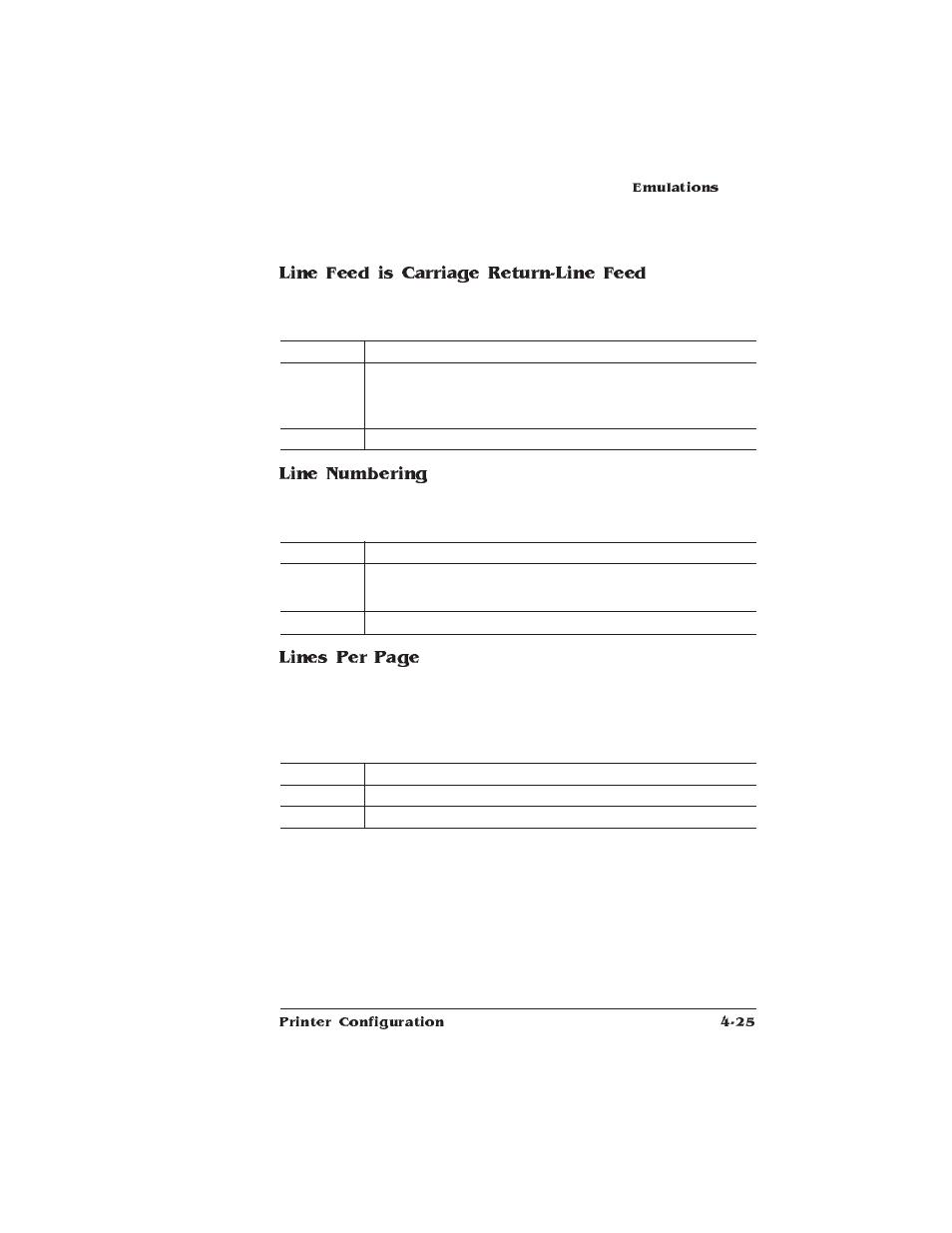 Line feed is carriage return-line feed, Line numbering, Lines per page | HP QMS 1660 User Manual | Page 57 / 306