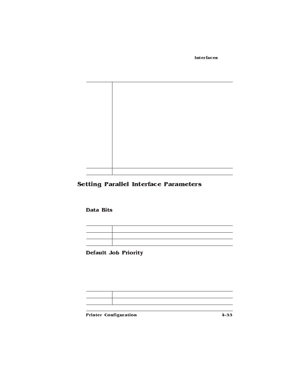 Setting parallel interface parameters, Data bits, Default job priority | HP QMS 1660 User Manual | Page 65 / 306