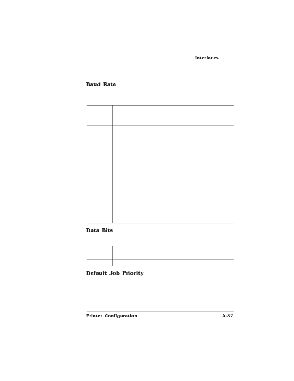 Baud rate, Data bits, Default job priority | HP QMS 1660 User Manual | Page 69 / 306