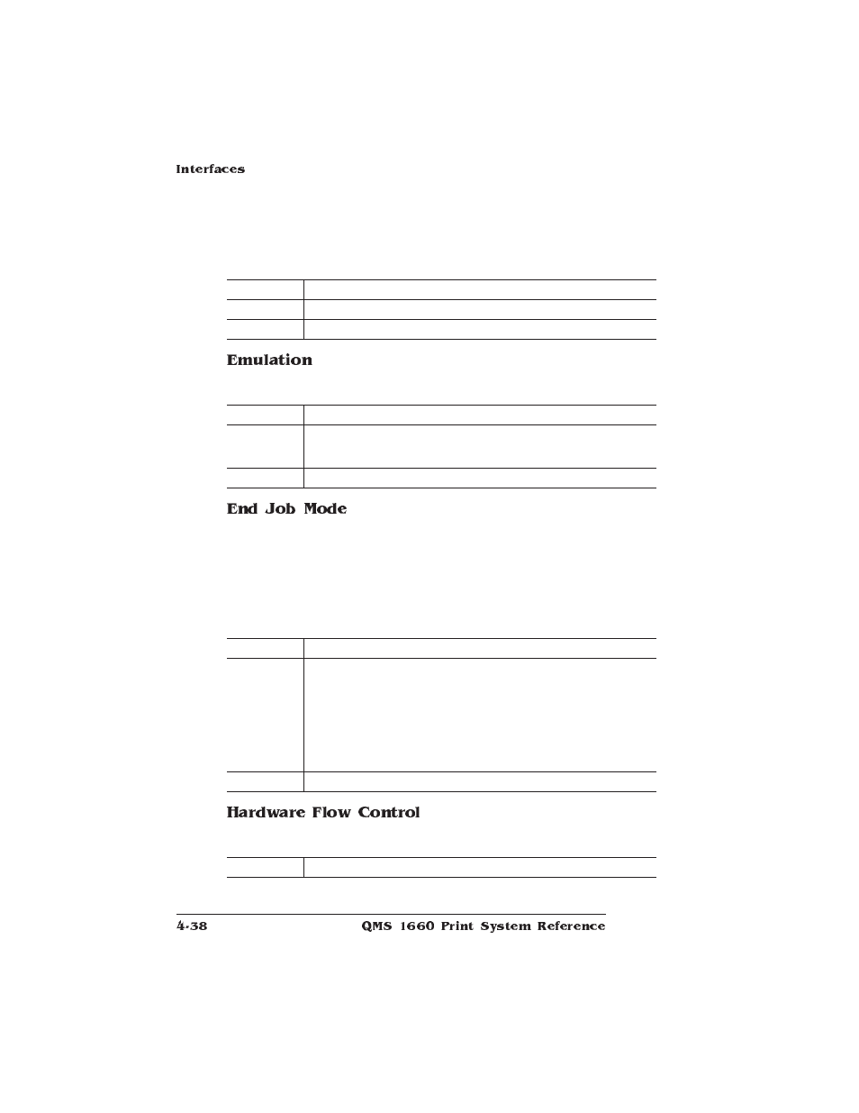 Emulation, End job mode, Hardware flow control | HP QMS 1660 User Manual | Page 70 / 306