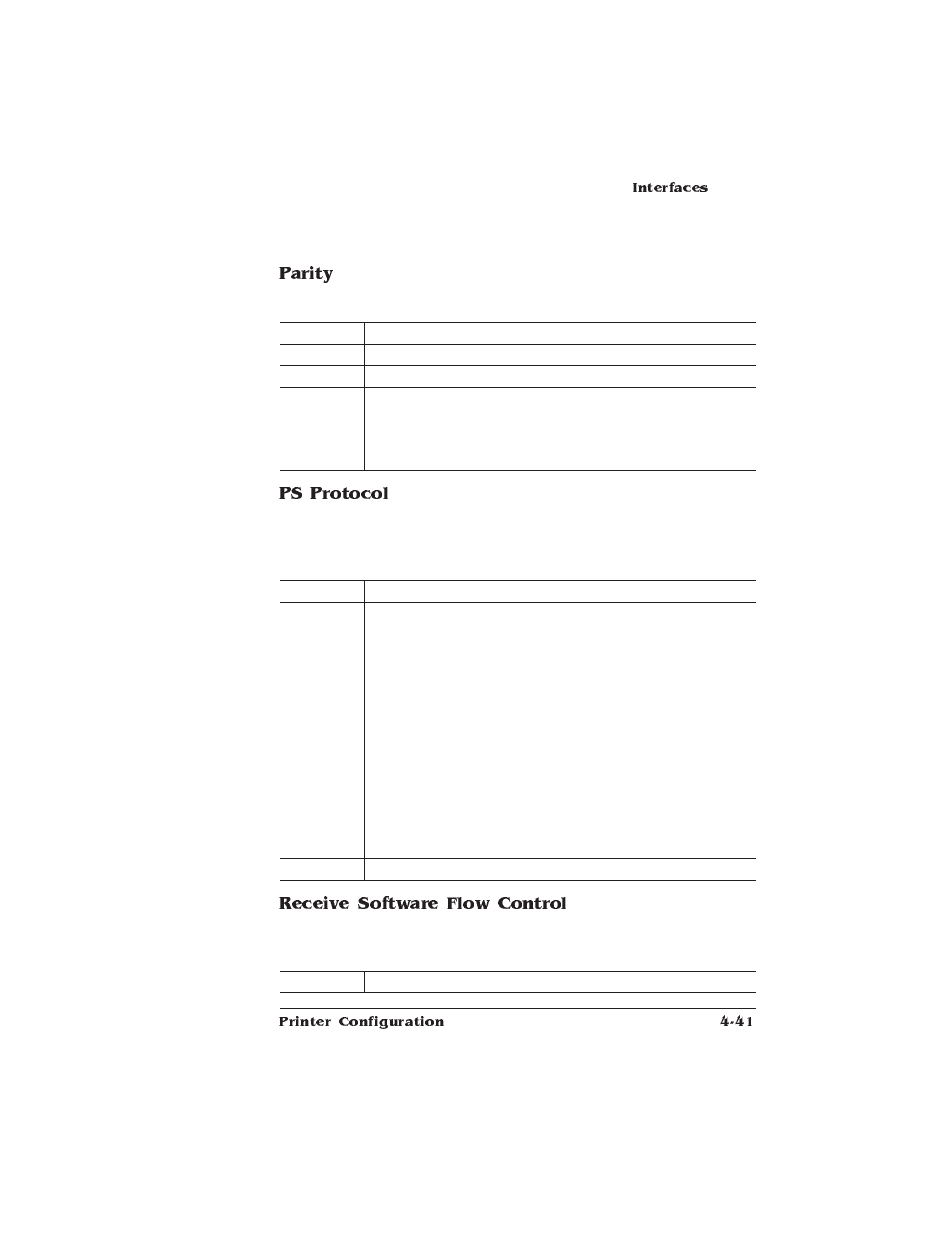 Parity, Ps protocol, Receive software flow control | HP QMS 1660 User Manual | Page 73 / 306