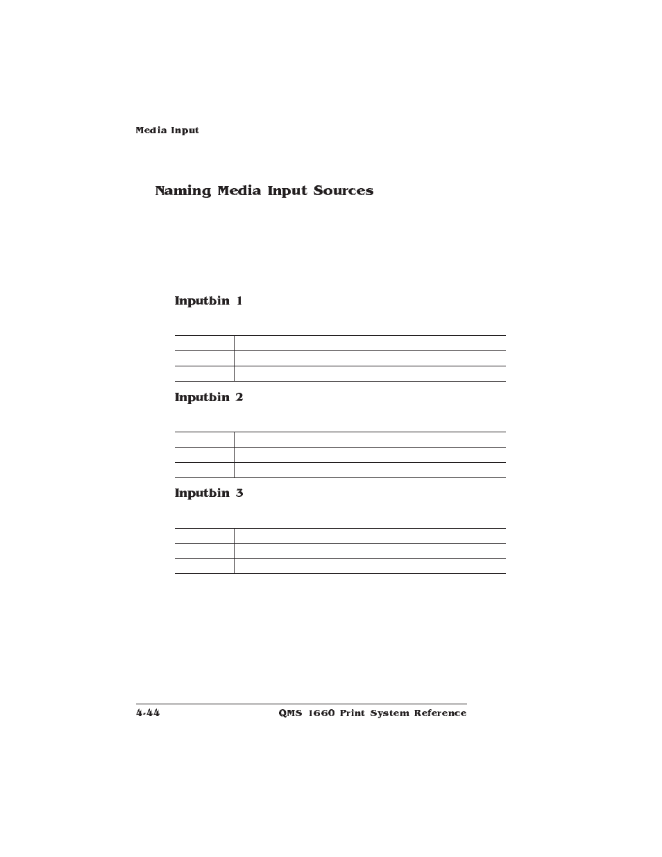 Naming media input sources, Inputbin 1, Inputbin 2 | Inputbin 3 | HP QMS 1660 User Manual | Page 76 / 306