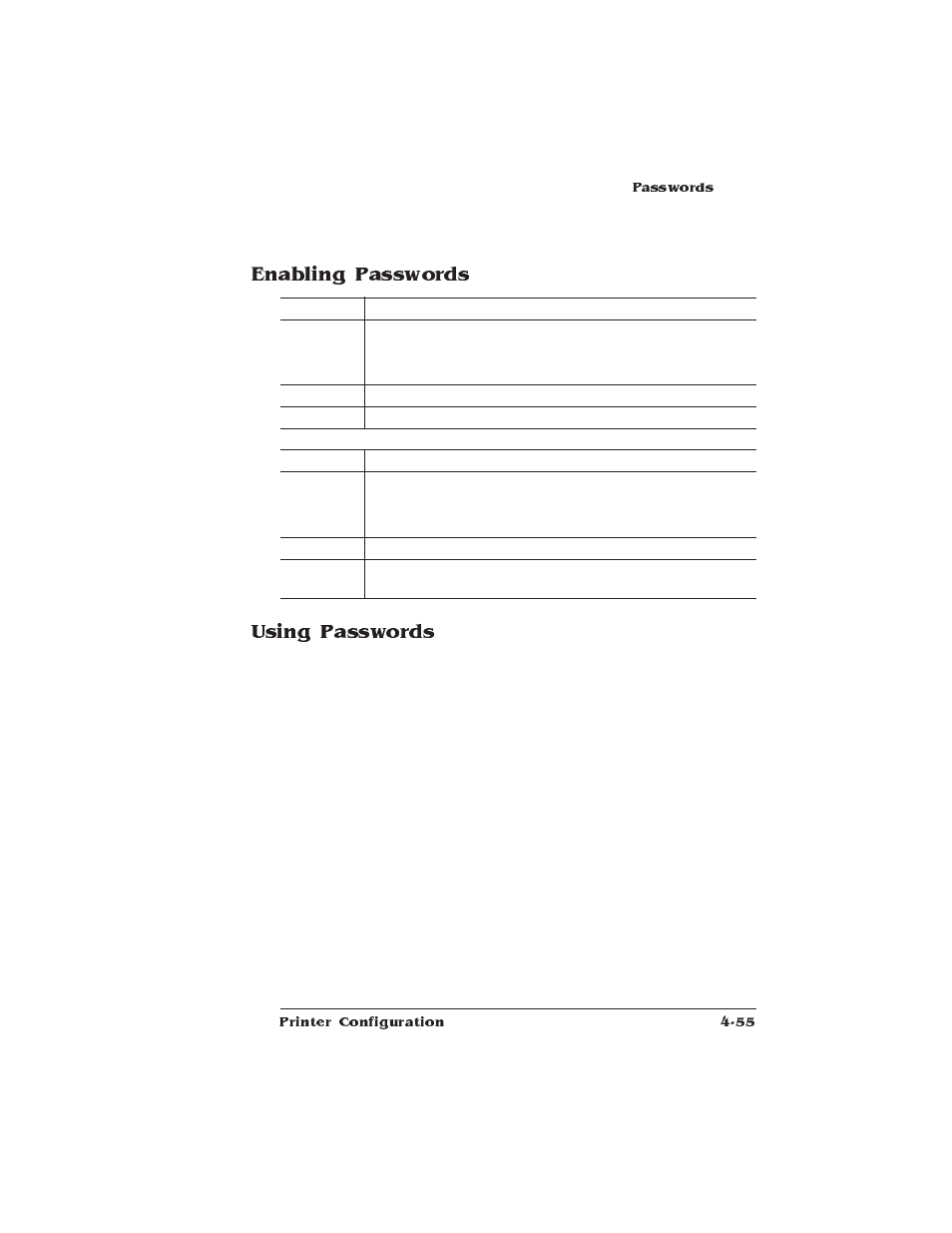 Enabling passwords, Using passwords, Enabling passwords using passwords | HP QMS 1660 User Manual | Page 87 / 306