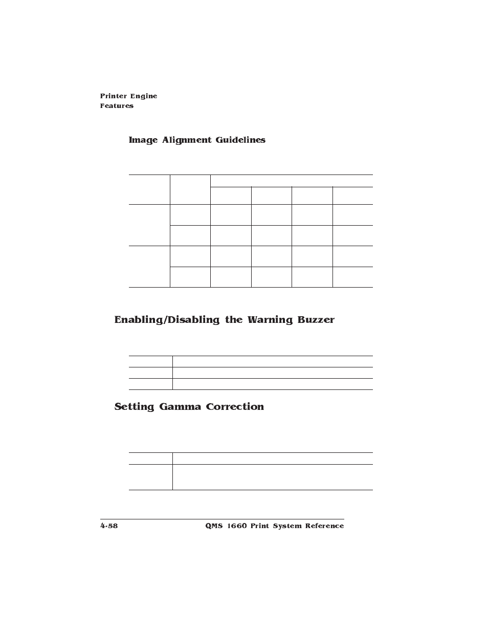 Enabling/disabling the warning buzzer, Setting gamma correction, Image alignment guidelines | HP QMS 1660 User Manual | Page 90 / 306