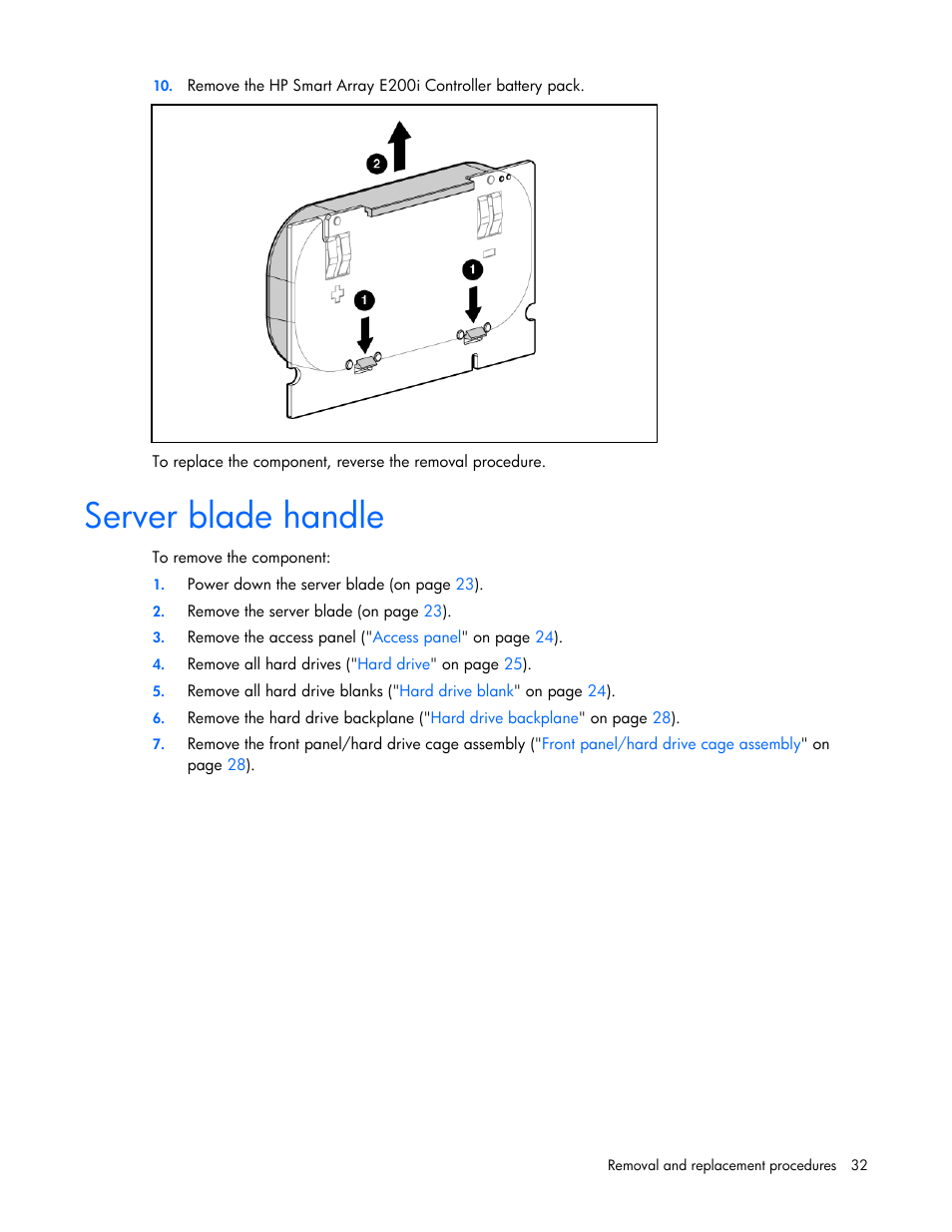 Server blade handle | HP BL465C User Manual | Page 32 / 66