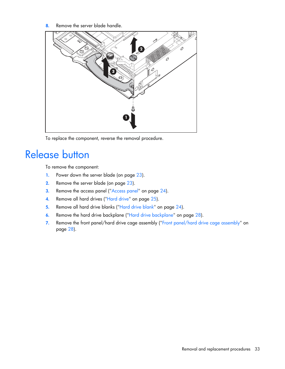 Release button | HP BL465C User Manual | Page 33 / 66