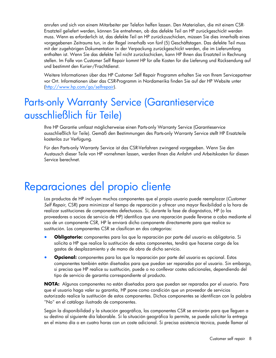 Reparaciones del propio cliente | HP BL465C User Manual | Page 8 / 66