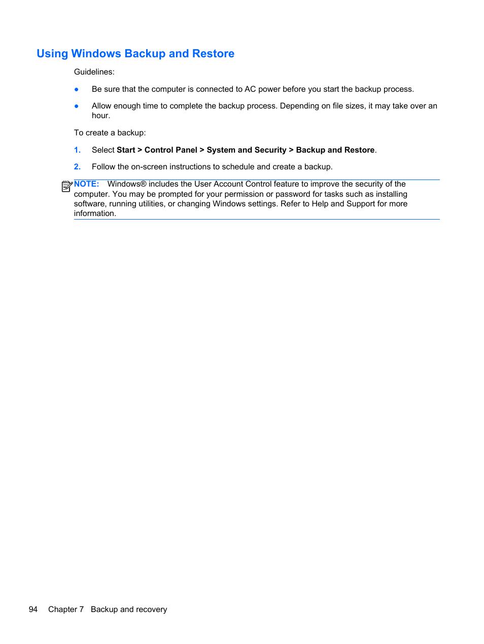 Using windows backup and restore | HP DM4 User Manual | Page 102 / 113