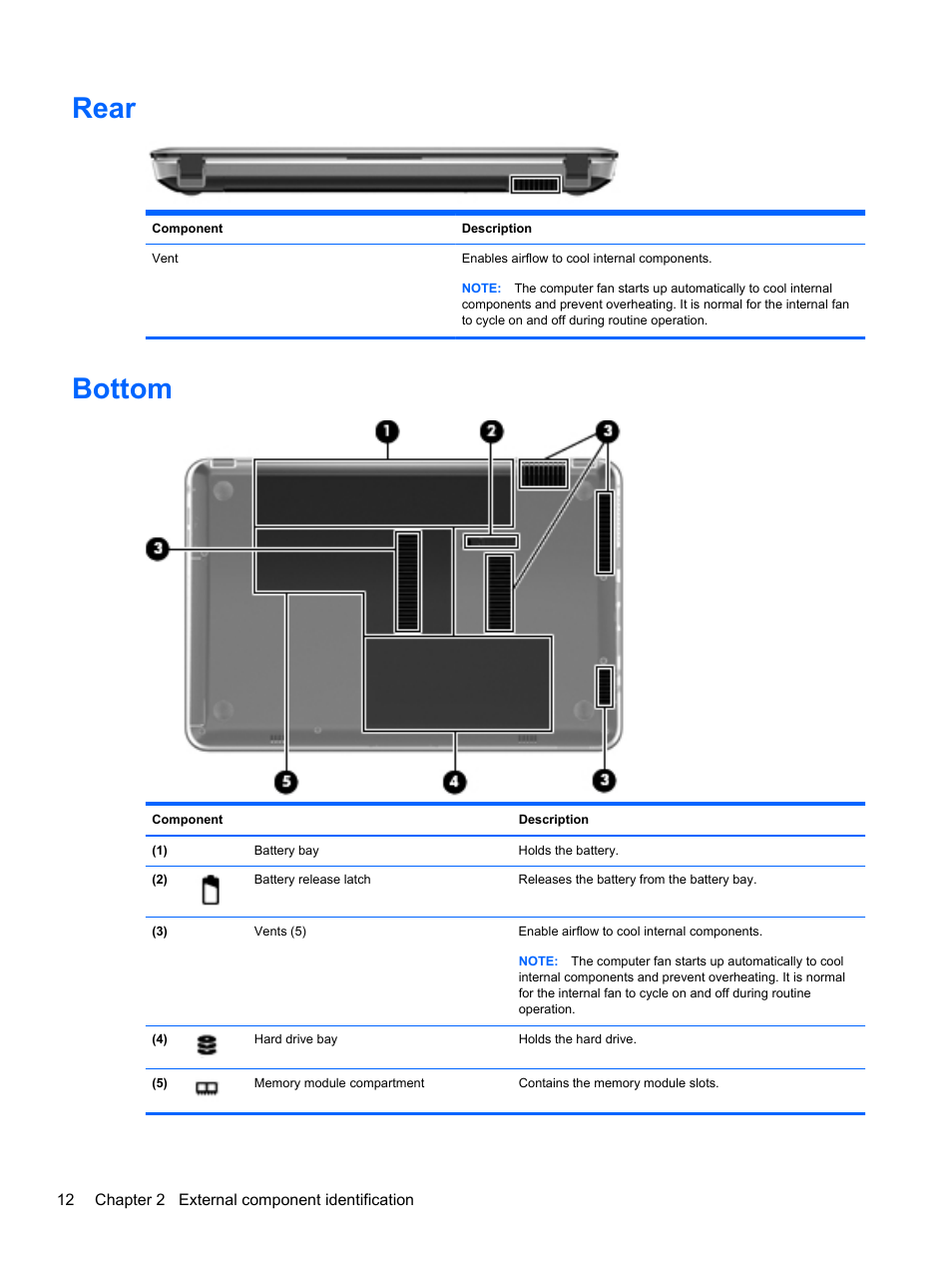 Rear, Bottom, Rear bottom | HP DM4 User Manual | Page 20 / 113