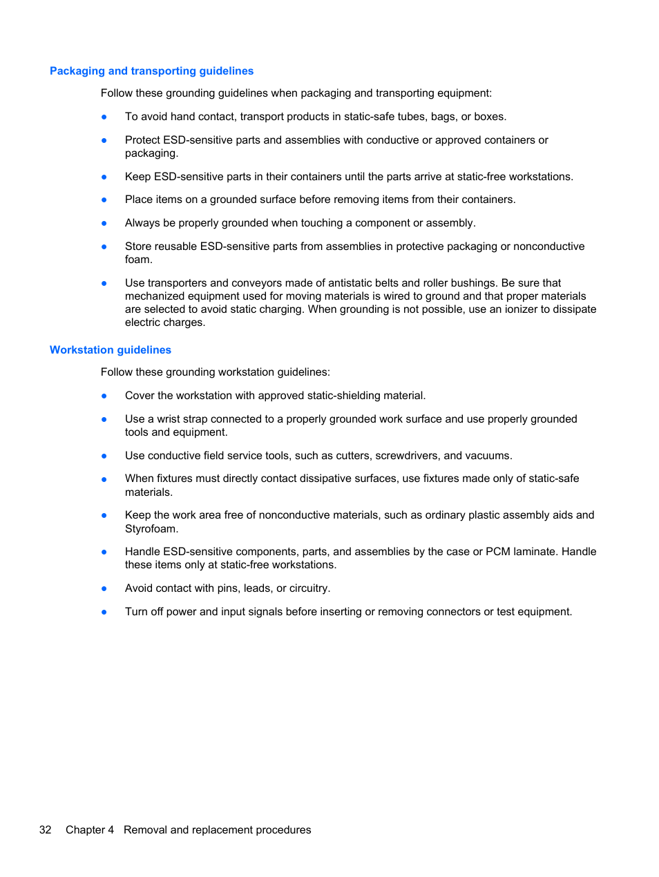 Packaging and transporting guidelines, Workstation guidelines | HP DM4 User Manual | Page 40 / 113