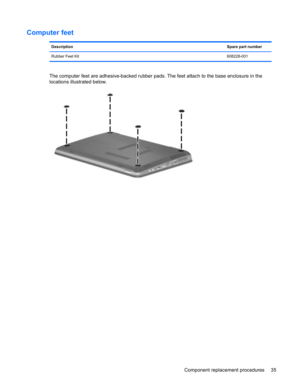 Computer feet | HP DM4 User Manual | Page 43 / 113