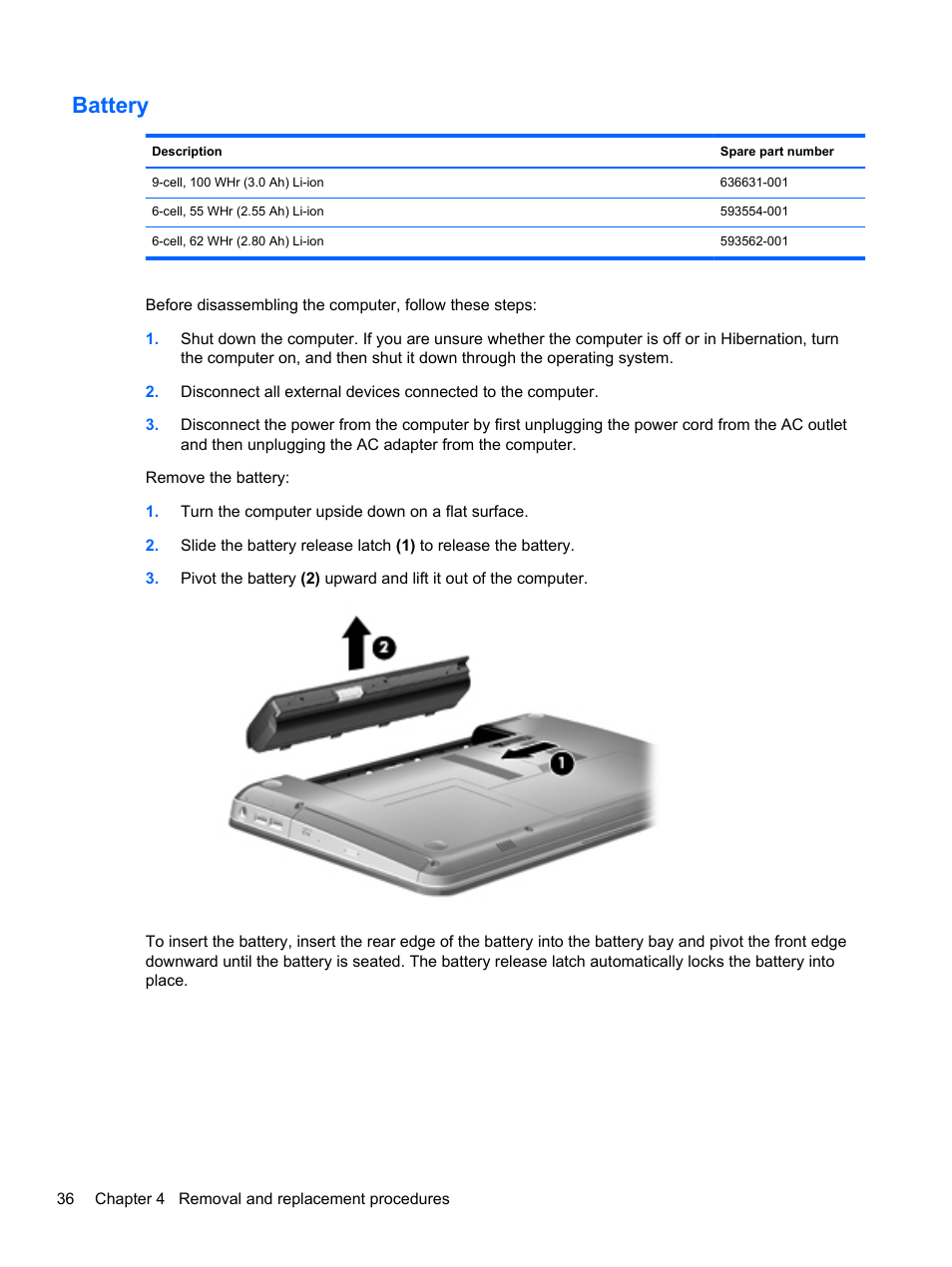 Battery | HP DM4 User Manual | Page 44 / 113