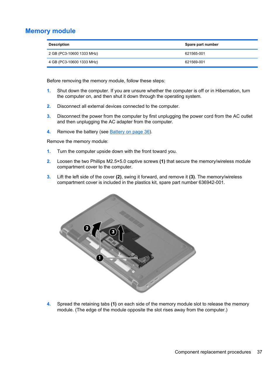 Memory module | HP DM4 User Manual | Page 45 / 113