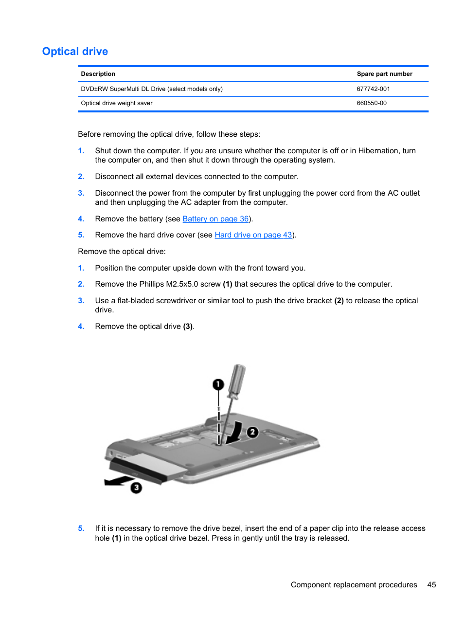 Optical drive | HP DM4 User Manual | Page 53 / 113