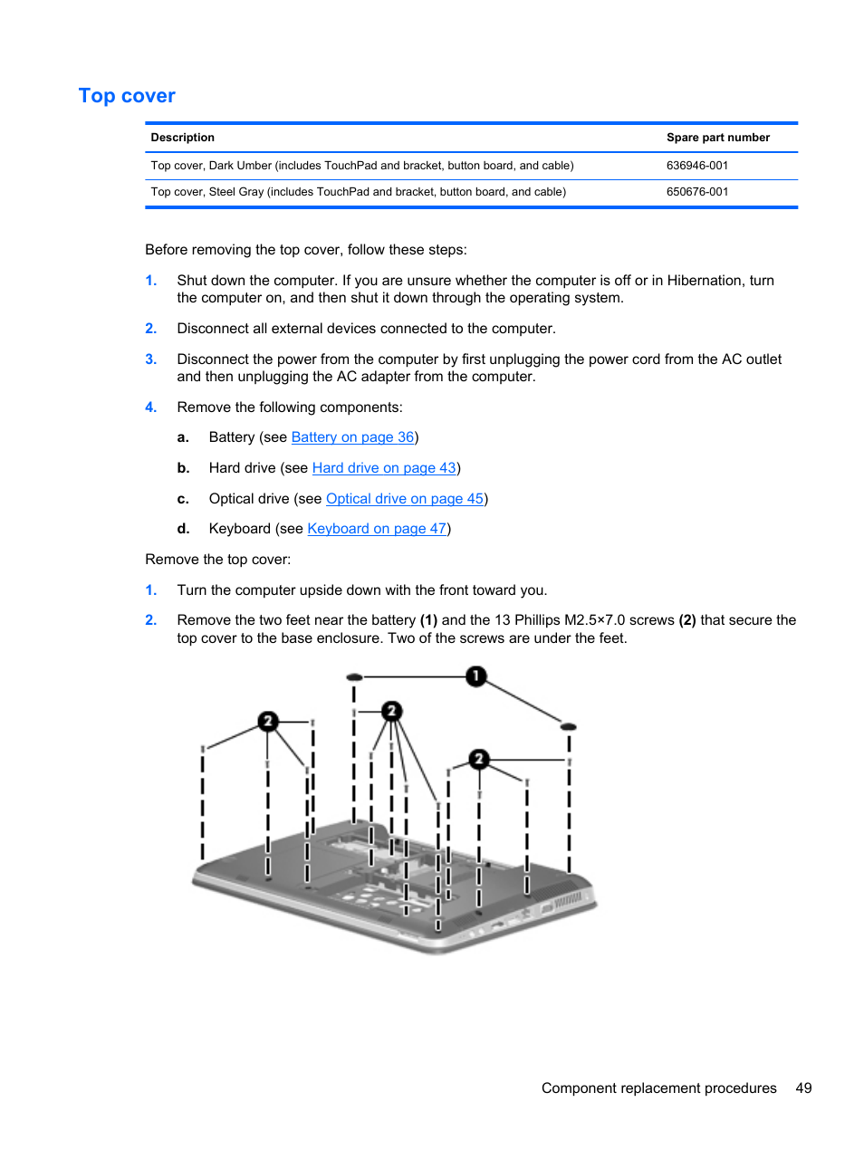 Top cover | HP DM4 User Manual | Page 57 / 113