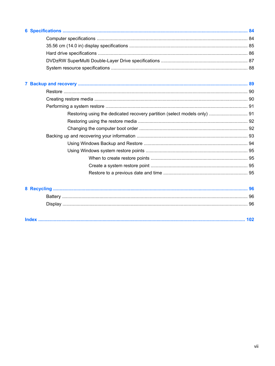 HP DM4 User Manual | Page 7 / 113