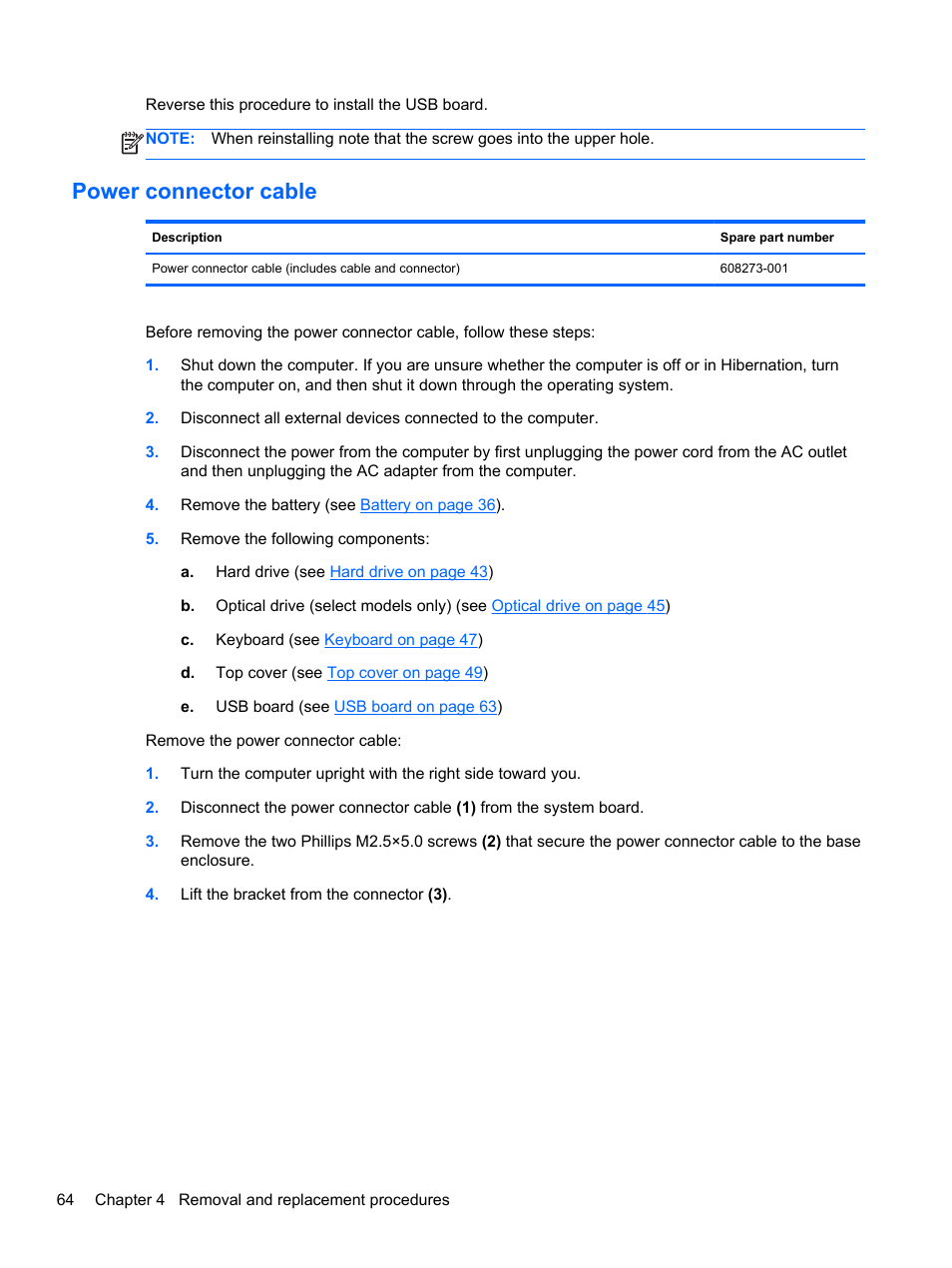 Power connector cable | HP DM4 User Manual | Page 72 / 113
