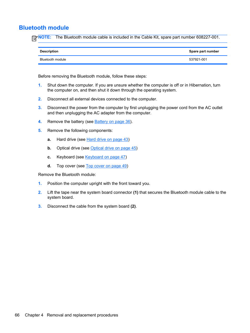 Bluetooth module | HP DM4 User Manual | Page 74 / 113