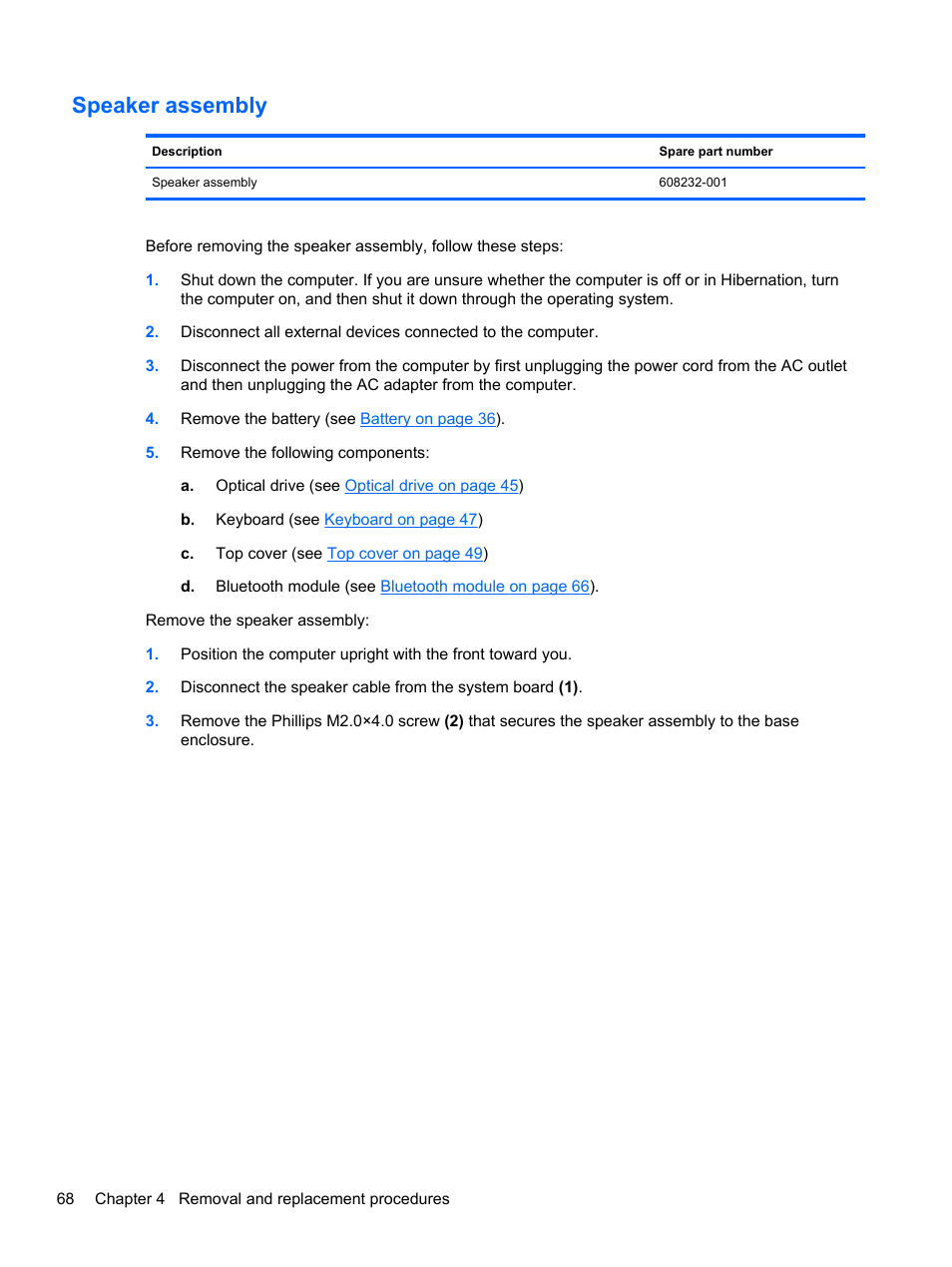 Speaker assembly | HP DM4 User Manual | Page 76 / 113