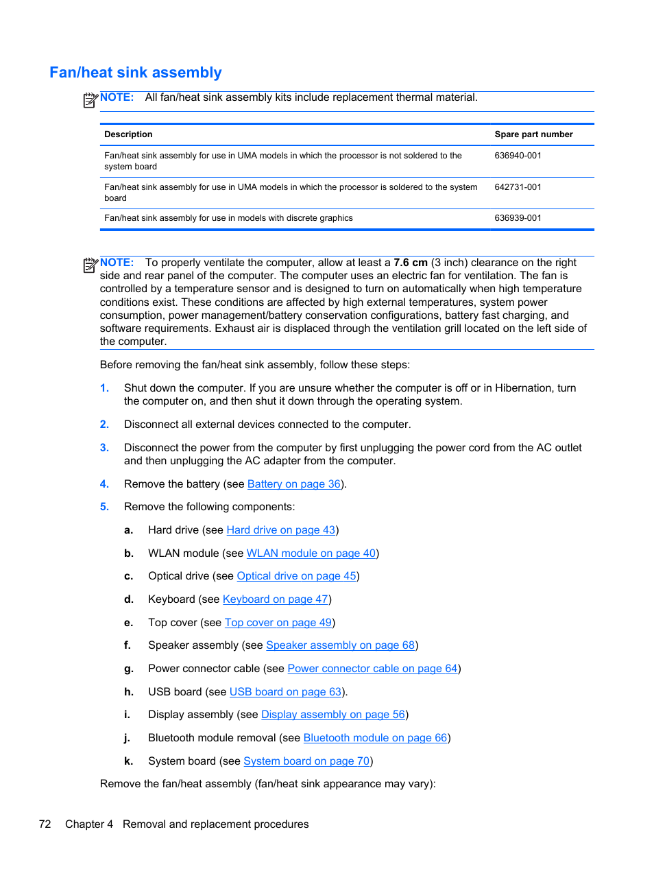 Fan/heat sink assembly | HP DM4 User Manual | Page 80 / 113
