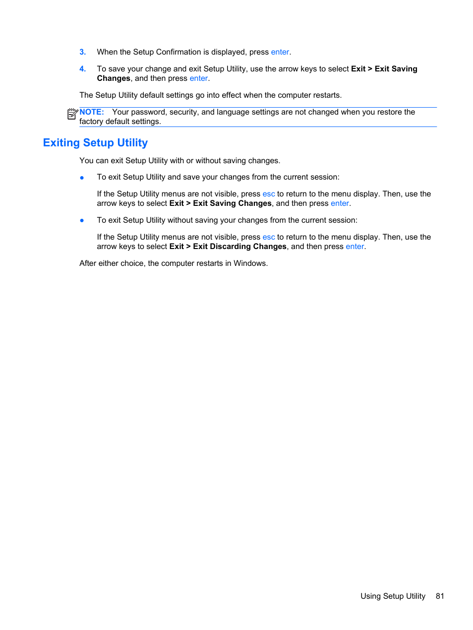 Exiting setup utility | HP DM4 User Manual | Page 89 / 113